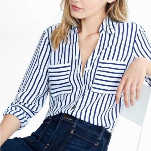 Express Tops - Express Two Pocket Portofino Button Down Striped